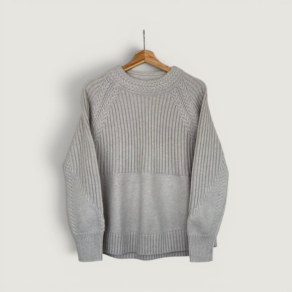 Maeve Sweaters - Maeve White Light Gray Cable Knit Sweater Size Large Cozy Textured Pullover